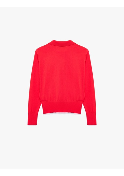 Koton Regular Fit Uzun Kollu Yarım Düğmeli Polo Yaka Triko Kazak Kırmızı 7wak90281ht
