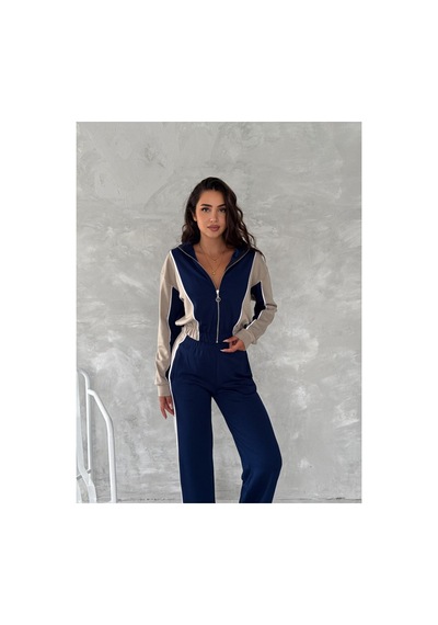 Gugus Kadın Trend Eşofman Takımı Dik Yaka Fermuarlı Bol Paça Yanları Şeritli Aysho Model Lacivert-bej Gugus Kadın Trend Eşofman Takımı Dik Yaka Fermuarlı Bol Paça Yanları Şeritli Aysho Model Lacivert-bej
