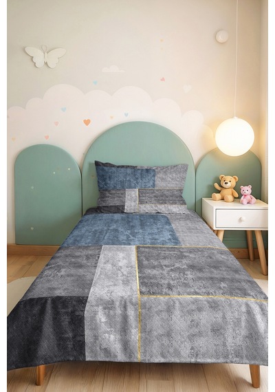 Mavi Gri Geometrik Genç Odası Tek Kişilik Pike Takımı-modern Çizgili 160x220cm Kapitone Yatak Örtüsü Masalsı Patika Tadı