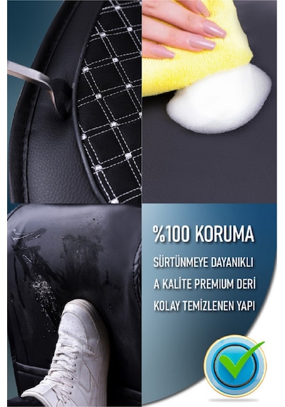 Opel Combo 3 Tekli Lüx Deri Oto Koltuk Kılıfı Ön Arka Takım Safir Siyah Beyaz