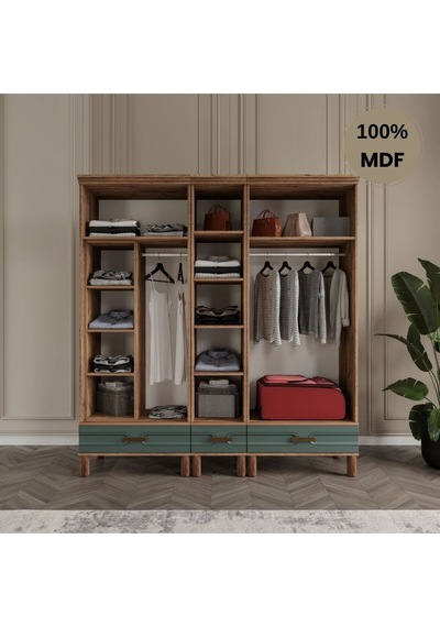Zen 5 Kapak Ayaklı Tasarım Country Mdf Gardırop Yeşil