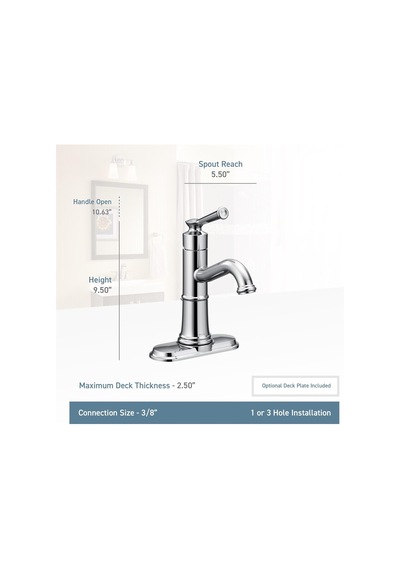 Moen 6402 Belfield Tek Kollu Banyo Musluğu, Krom Çok Renkli