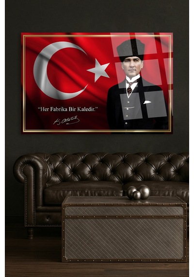 Her Fabrika Bir Kaledir Atatürk Makam Cam Tablo Sanatsal Duvar Dekoru Solmayan Canlı Renkler Salon Ve Oturma Odası Sevdiklerinize Hediyelik