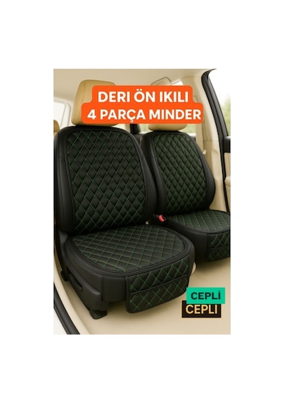 Suni Deri Oto Koltuk Minderi Silinebilir Leke Tutmaz Kapitone 2'li Siyah Yeşil