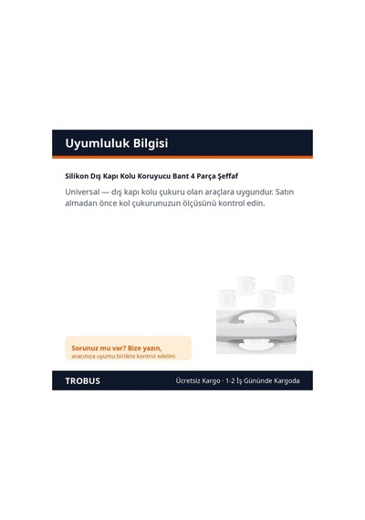 Trobus Silikon Dış Kapı Kolu Koruyucu Bant 4 Parça Şeffaf
