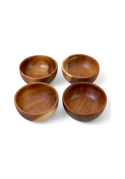 Deconox 4'lü Yuvarlak Akasya Çerezlik, Sunum Kasesi, Zeytinlik, Kahvaltı Sunumluk 8 Cm - 4 Cm Diğer