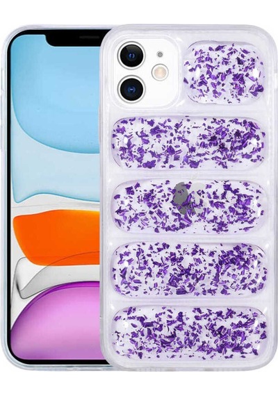 Apple Uyumlu iPhone 11 Kılıf Kamera Korumalı Simli Airbag'li Zore Dalga Kapak Mor