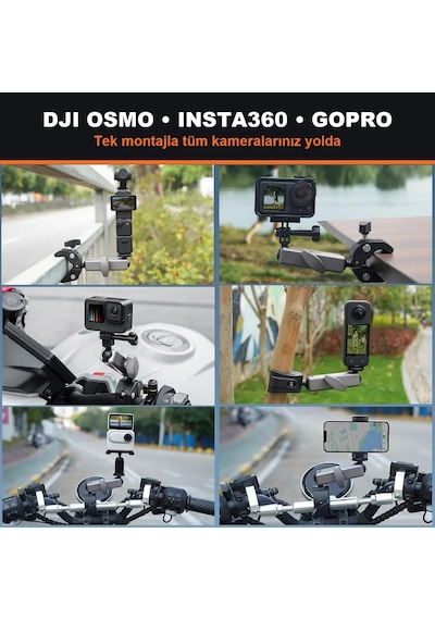 Newdaki Aksiyon Kamera Gidon Montaj Kelepçesi 360 Derece Alüminyum Bisiklet Motosiklet Tutucu Djı Osmo Action 6 Insta360 X5 Uyumlu Gri
