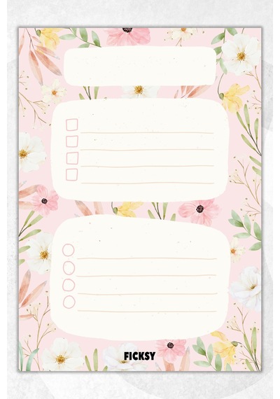 A5 Çiçek Bloknot Çizgili Defter - 50 Yaprak - Memopad - Notepad - Not Defteri - Not Kağıdı - 0765 Çok Renkli