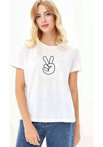 Peace Baskılı Beyaz Kadın Tshirt (534653452)