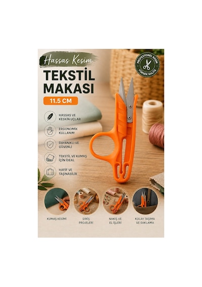 Turuncu Tekstil Makası İplik Temizleme 1 Adet Starline Paslanmaz Çelik Keskin Terzi Dikiş Makası Olta Misina Makası