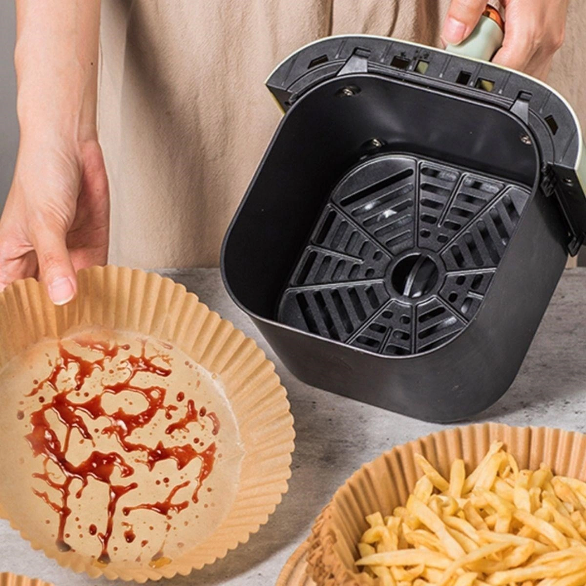 Mcg 50 Adet Air Fryer Pişirme Kağıdı Tek Kullanımlık 23 Cm Yuvarlak Pişirme Kağıdı Xxl Pvc Li