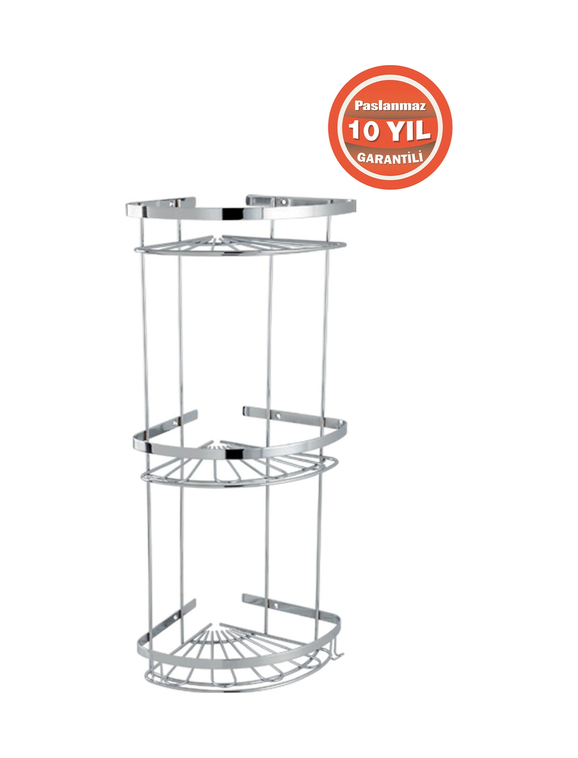 Çelik Banyo Paslanmaz Çelik Zirve 3'lü 19x19 Cm Şampuanlık Banyo Rafı Krom