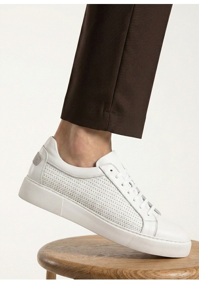 Shoetyle - Hakiki Deri Beyaz Renk Erkek Sneaker - 250-1300-1464 Beyaz