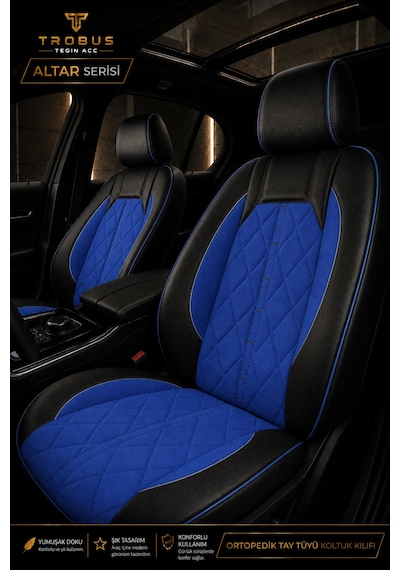 Fiat Egea Cross 2020 Sonrası Uyumlu Altar Serisi Tay Tüyü Mavi Siyah Premium Koltuk Kılıfı