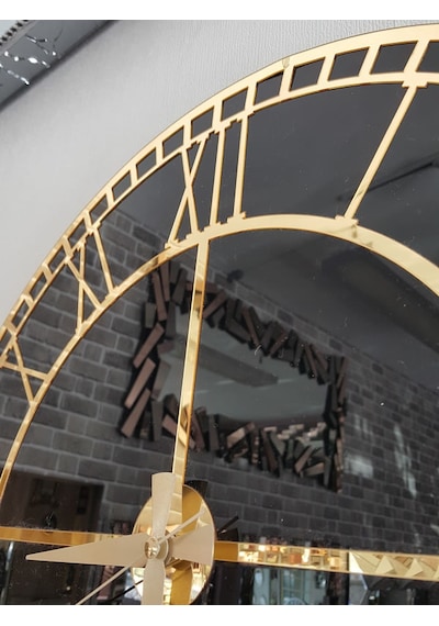 Ayna Denizi Golden Roma Model Altın Siyah Renk 50 Cm Dekoratif Aynalı Duvar Saati Siyah