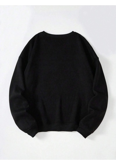 Startmore Ayıcık Baskılı Üç İplik Kalın Bisiklet Yaka Unisex Oversize Sweatshirt Siyah Siyah