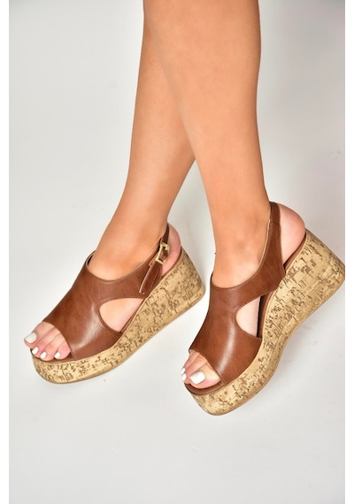 Fox Shoes U996755009 Taba Dolgu Topuklu Kadın Ayakkabı Taba-suni Deri Taba
