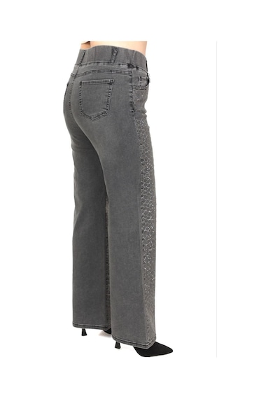 Zanessi Fashıon Büyük Beden Denim Taşlı Yüksek Bel Bol Paça Kadın Pantolon Siyah