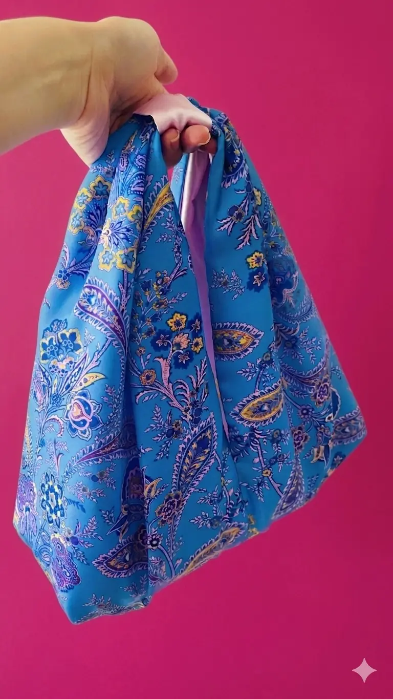 El'moda Alaçatı Serisi : Limited Edition Mavi Şal Desenli Çanta - Mavi Şal Desenli Pembe Saten Astarlı El Çantası Mavi - Pembe