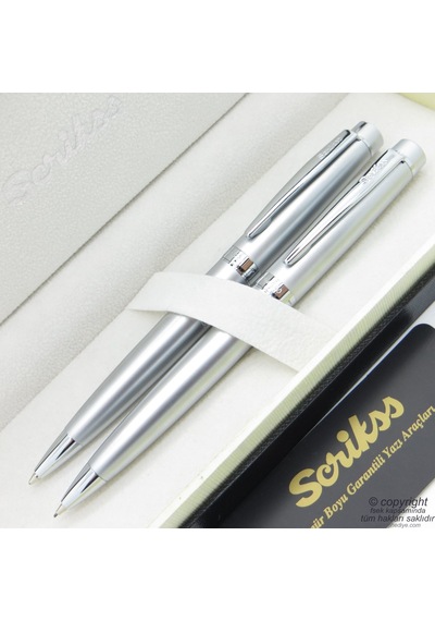 Scrikss 38 Mat Krom Tükenmez Kalem + Versatil Kalem Set Scrikss