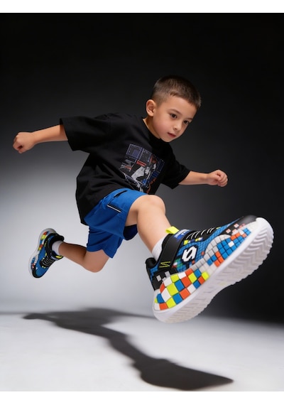 Muggo Block Renkli Blok Tabanlı Cırtlı Ve Bağcıklı Çocuk Sneaker Spor Ayakkabı Mavi