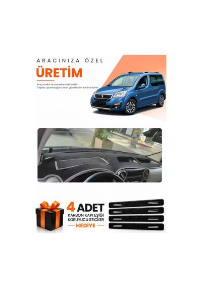 Peugeot Partner Ekranlı Kapaklı 2008-2017 Uyumlu Torpido Koruma Örtüsü Oto Kılıfı - Siyah Gri