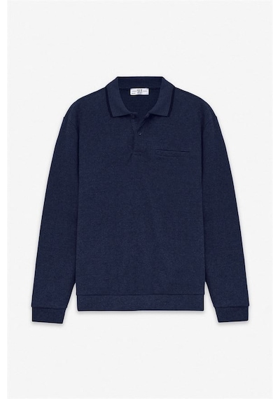 Süvari Lacivert Regular Düz Polo Yaka Sweatshirt Ssw2013700002-m09