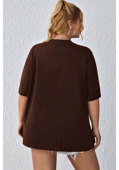 Unisex Suppose Pre Baskılı Oversize Tshirt Kahverengi