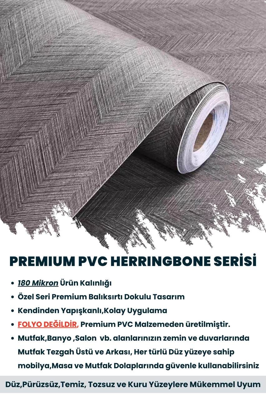 Technojet Kendinden Yapışkanlı Dokulu Balıksırtı Desen Premium Mutfak Duvar Dolap Kaplama 60cmx500cm Vizon