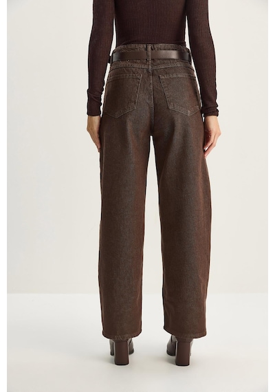 Shade Kadın Cep Detaylı Kemerli Baggy Denim Pantolon 5288 60283781 - Kahverengi