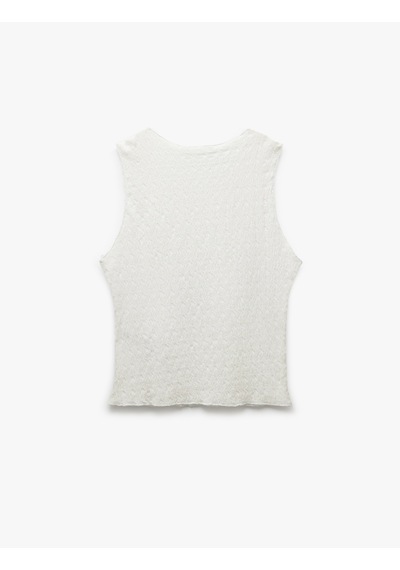 Koton Bisiklet Yaka Kolsuz Dokulu Slim Fit Crop Üst Ekru 5sal30057ık Ekru
