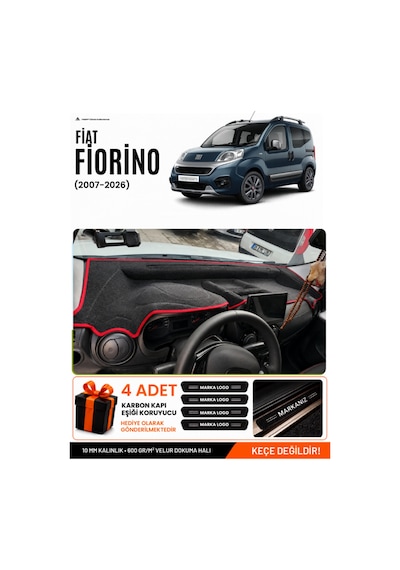 Fiat Fiorino Tam Kapalı 2007-2026 Uyumlu Torpido Örtüsü, Torpido Kılıfı - Siyah Kırmızı