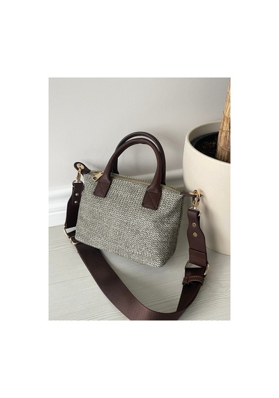Nura Collection Kahverengi-gri Hasır Kadın Mini Mektup Model El Ve Omuz Çantası Kahverengi - 851608308 Kahverengi