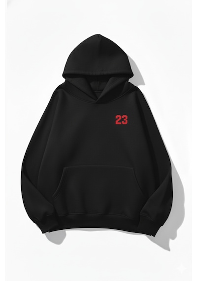 Uyguntarz Unisex Yumuşak Dokulu Kalbin İzi Baskılı Tasarım Oversize 3 İplik Hoodie Sweatshirt siyah