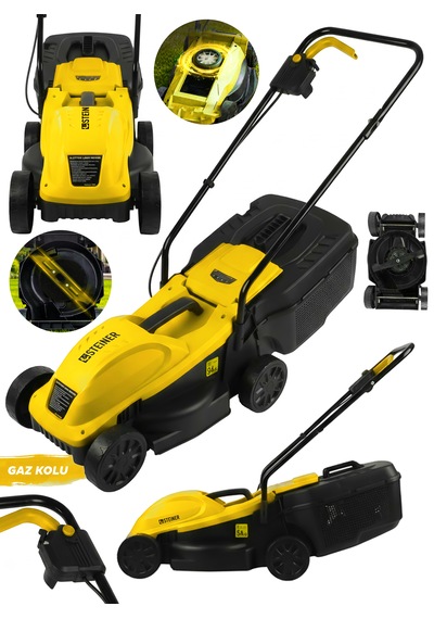 Steiner 1200w Elektrikli Bakır Sargılı Tekerlekli Çim Biçme Makinesi Sarı 30 Litre Toplama Torbalı