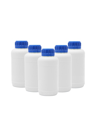 Borox Plastik Yuvarlak Mavi Kilit Kapaklı Numune Şişe 5 x  250 ML