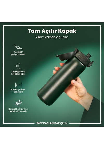 Ion8 - Paslanmaz Çelik İnce Suluk - Koyu Yeşil - 600 Ml - Sızdırmaz