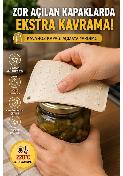 Krem Silikon Nihale 16x16 Cm Çok Amaçlı Tencere Tava Altlığı Fırın Tepsi Tutacağı Kavanoz Açacağı Ev