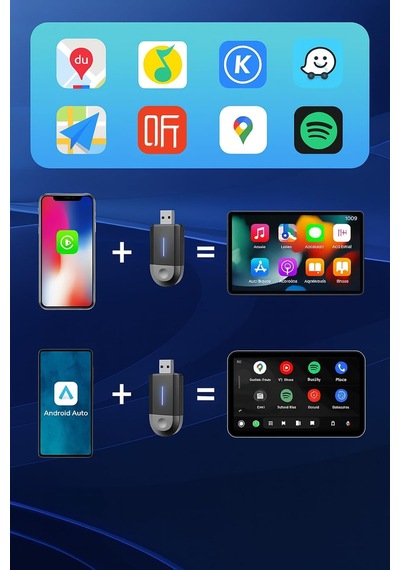 Kablosuz Carplay Android Auto Dönüştürücü Usb Tak-çalıştır Cihaz Tüm Araçlarla Uyumlu Tek Ebat