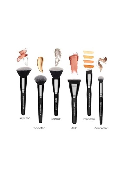 Z'oreya Kabuki Professional 6 Parça Makyaj Fırça Seti, Siyah