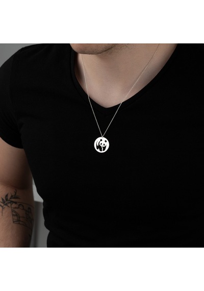 Dkmn Gümüş Panda Şekilli Unisex 925 Ayar Gümüş Kolye Gümüş Unisex Kolye