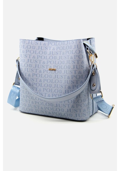 Just Polo Kadın Monogram Baskılı El Ve Omuz Çantası Ebat 25 X 25 Mavi