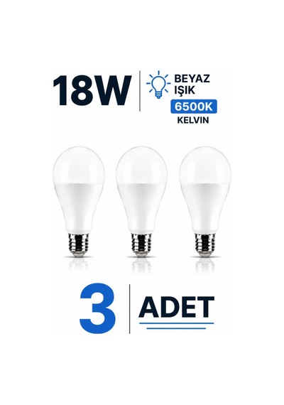 Şahnet 18w E27 Led Ampul 6500k Beyaz Işık 3 Adet Yüksek Aydınlatma Lamba