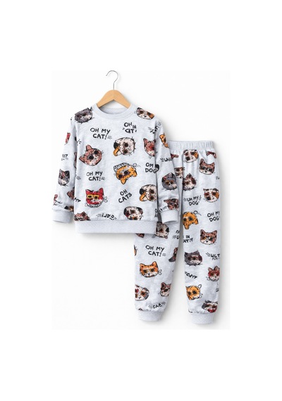 Beka Kids Çocuk Desenli Uzun Kollu Pijama Takımı Unisex Alt Üst Set Çok Renkli