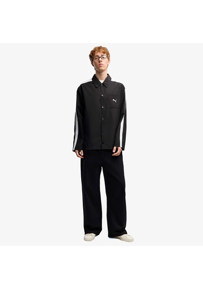 Puma T7 Relaxed Woven Overshirt Erkek Siyah Gömlek 638362 Çok Renkli