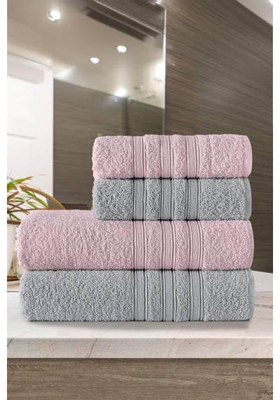 Riona Pamuklu 50x90-70x140 Cm 4'lü Banyo Havlu Seti Pembe Genel