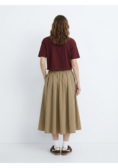LTB Relaxed Fit Pileli Midi Bej Etek