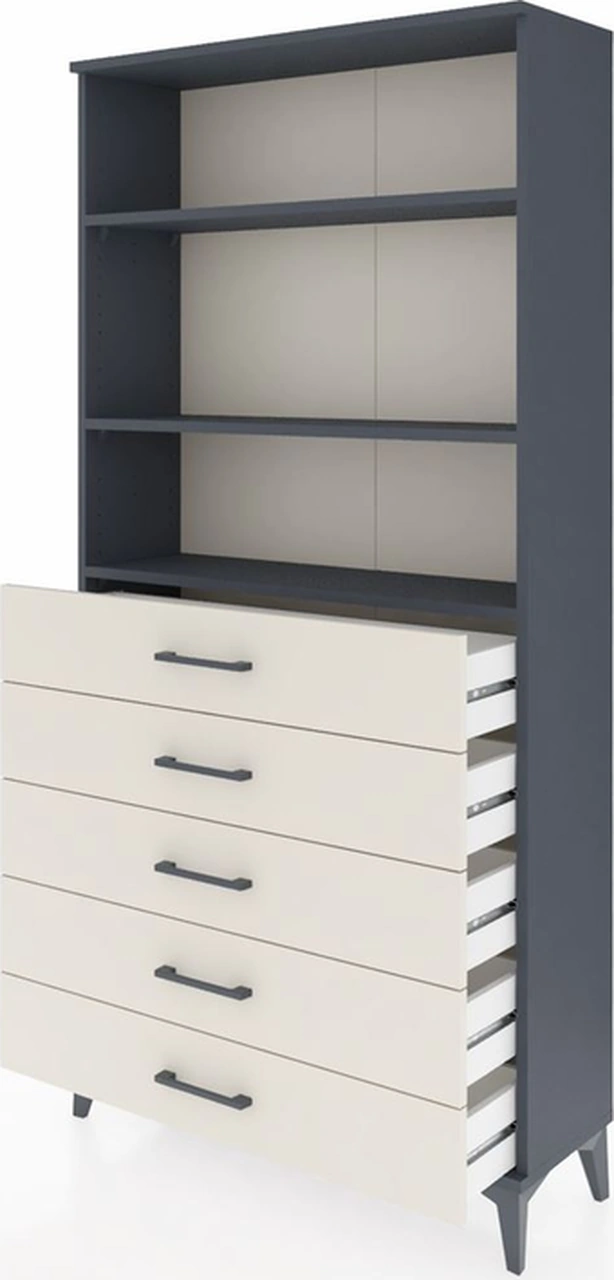 Arges Dolap 3 Raflı 5 Çekmeceli 88x30x182 Antrasit-aytaşı Antrasit