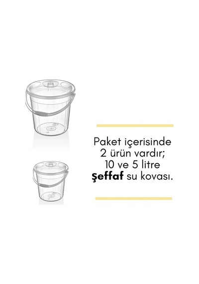 Bayev 2'li 10-5 Litre Kapaklı Su Kovası Şeffaf Un Bakliyat Patates Soğan Saklama Temizlik Bahçe Kovası Diğer